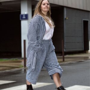 Veste à capuche motif pied-de-poule