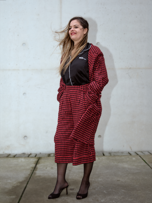 Pantacourt motif pied-de-poule