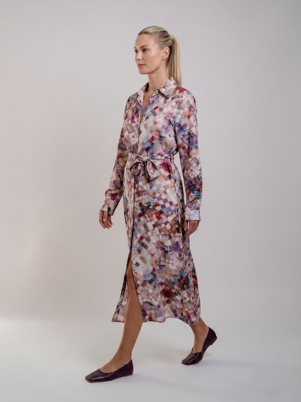 Robe Chemise Mosaïque marron-100% viscose – Image 2