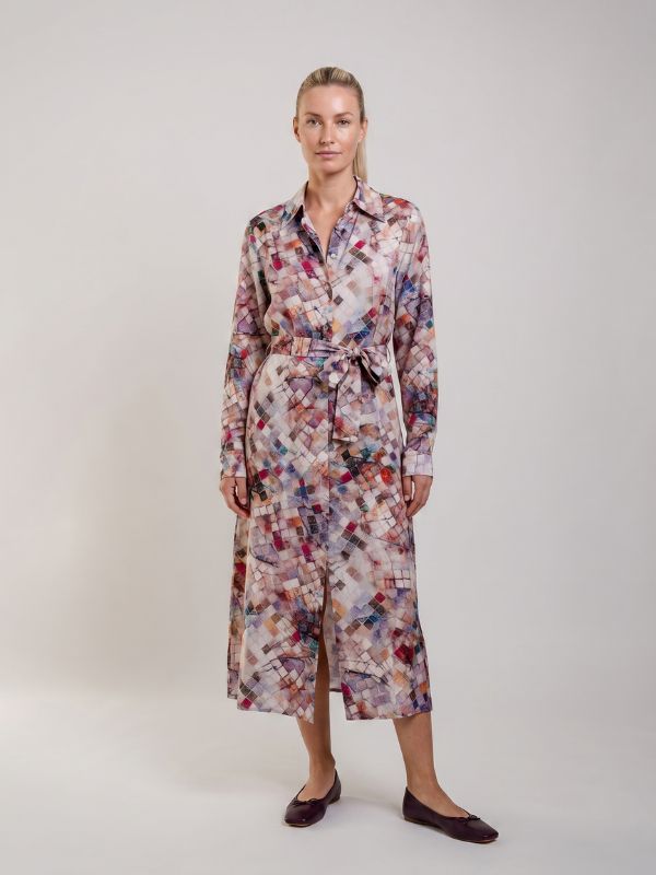 Robe Chemise Mosaïque marron-100% viscose