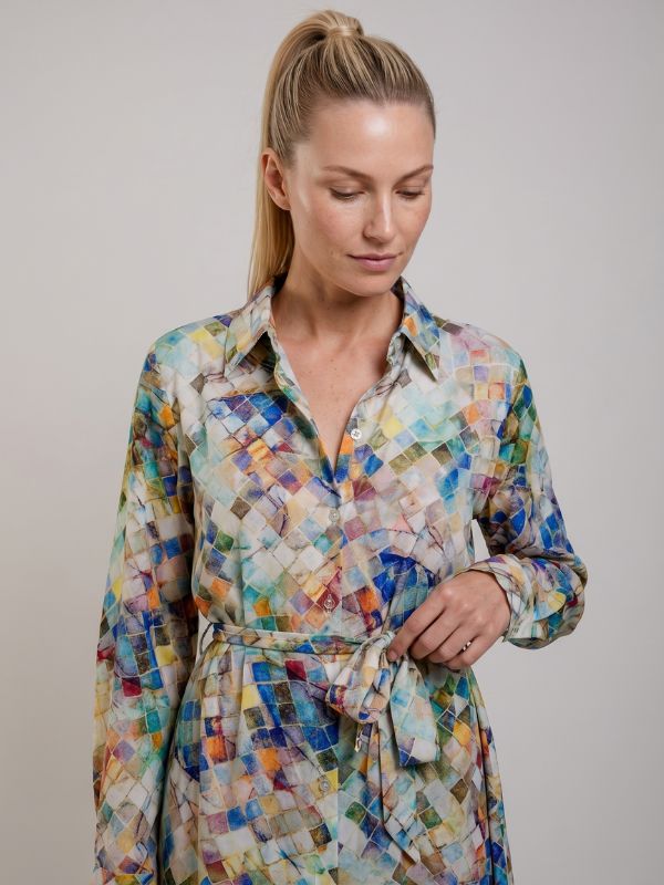 Robe Chemise Mosaïque marron-100% viscose – Image 6